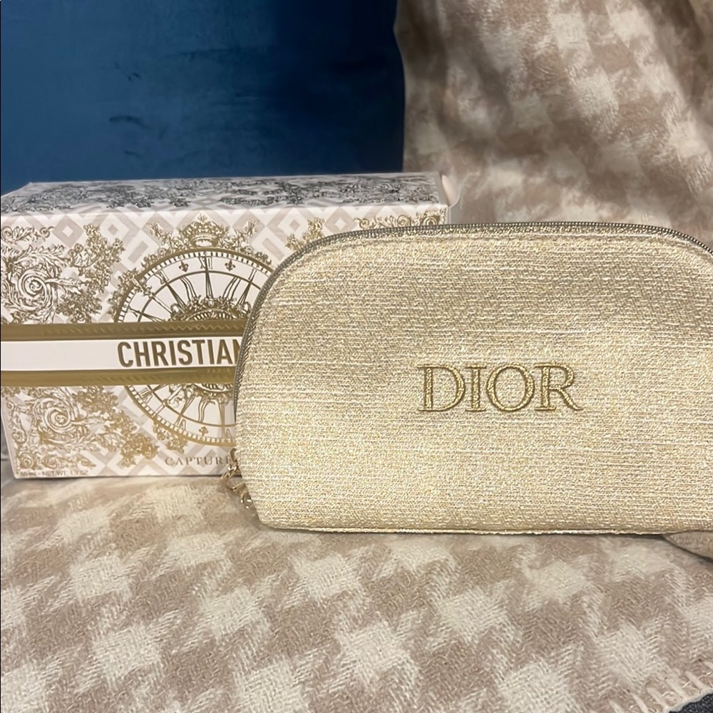 Dior Gold Cosmetic Bag with Textured Finish